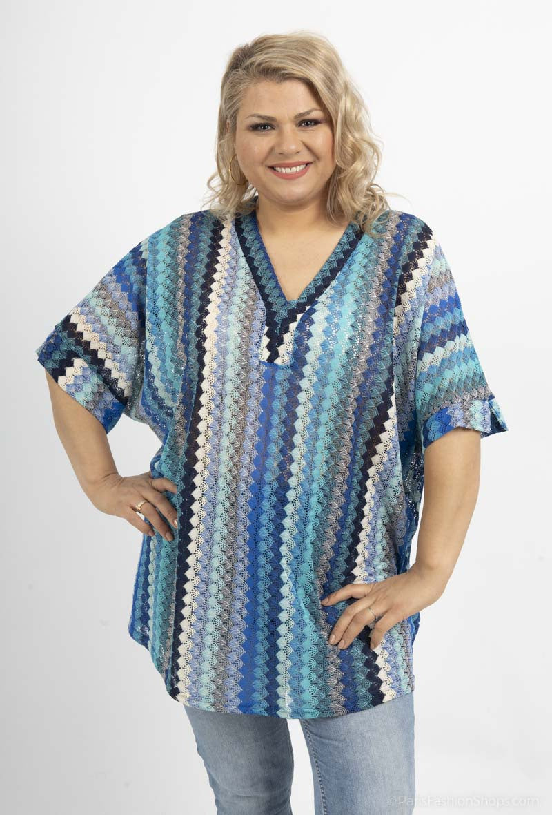 Plus Size Embroidered knit batwing sleeve blouse
