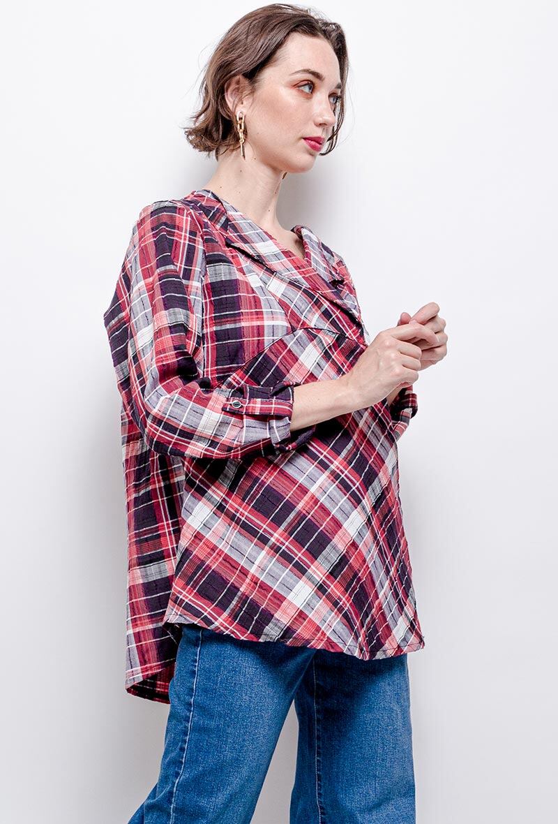 Check Blouse i Stor Storlek