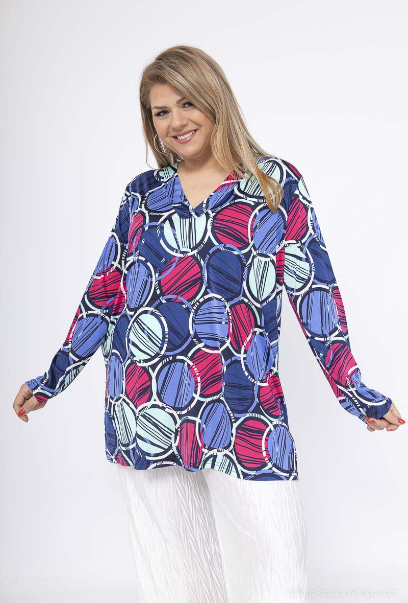V-Neck Print Blouse i Stor Storlek