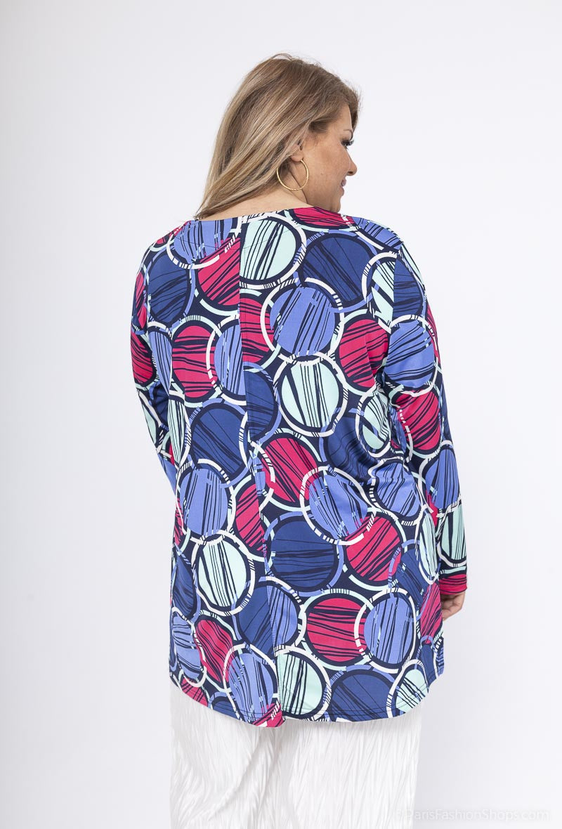 V-Neck Print Blouse i Stor Storlek