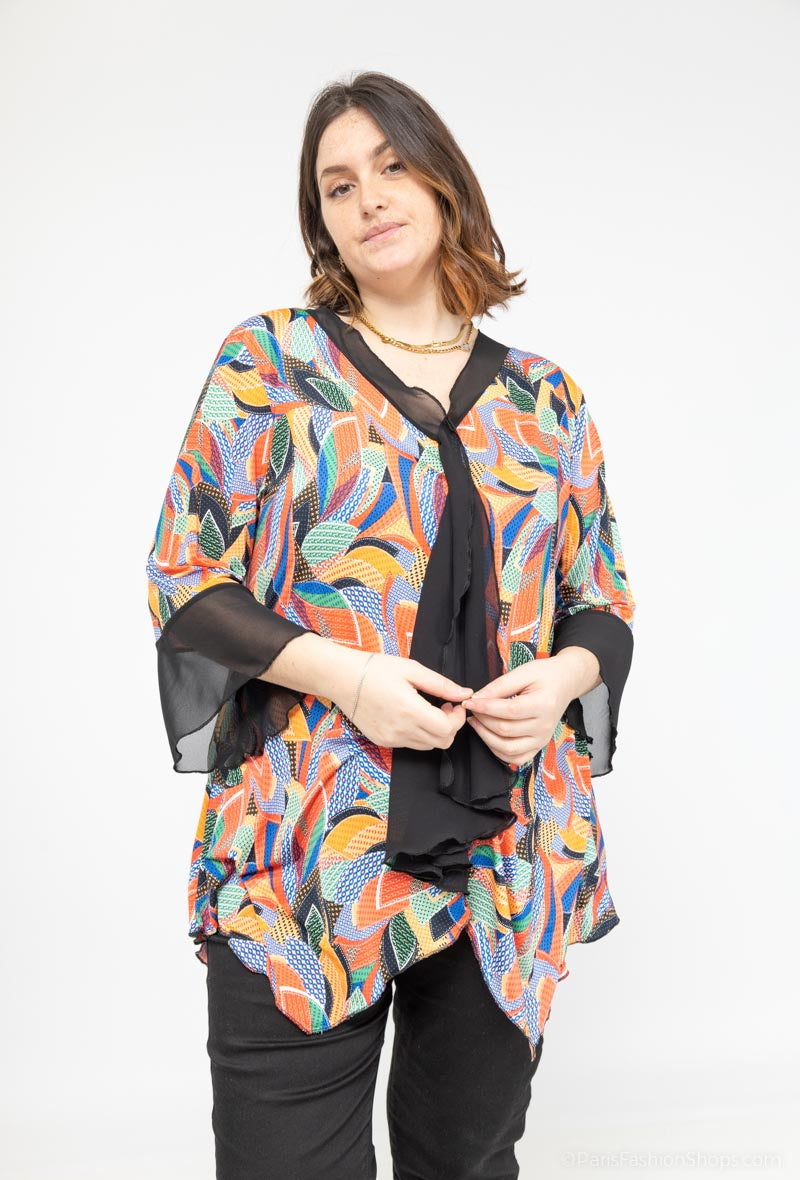 Plus Size V-Neck Print Blouse