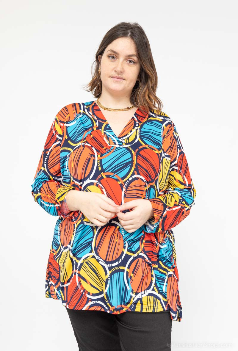 V-Neck Print Blouse i Stor Storlek