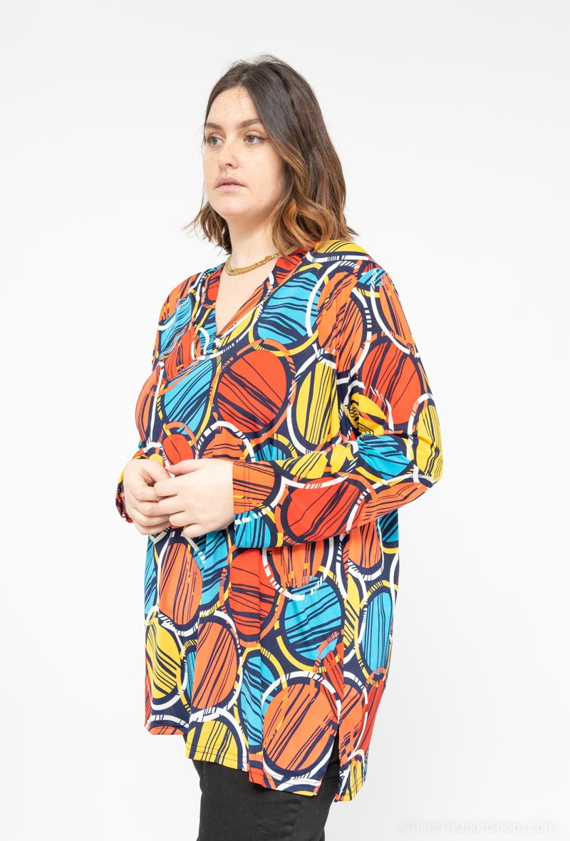 V-Neck Print Blouse i Stor Storlek