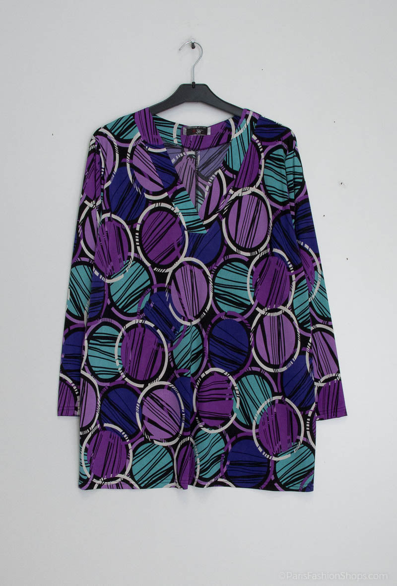 V-Neck Print Blouse i Stor Storlek