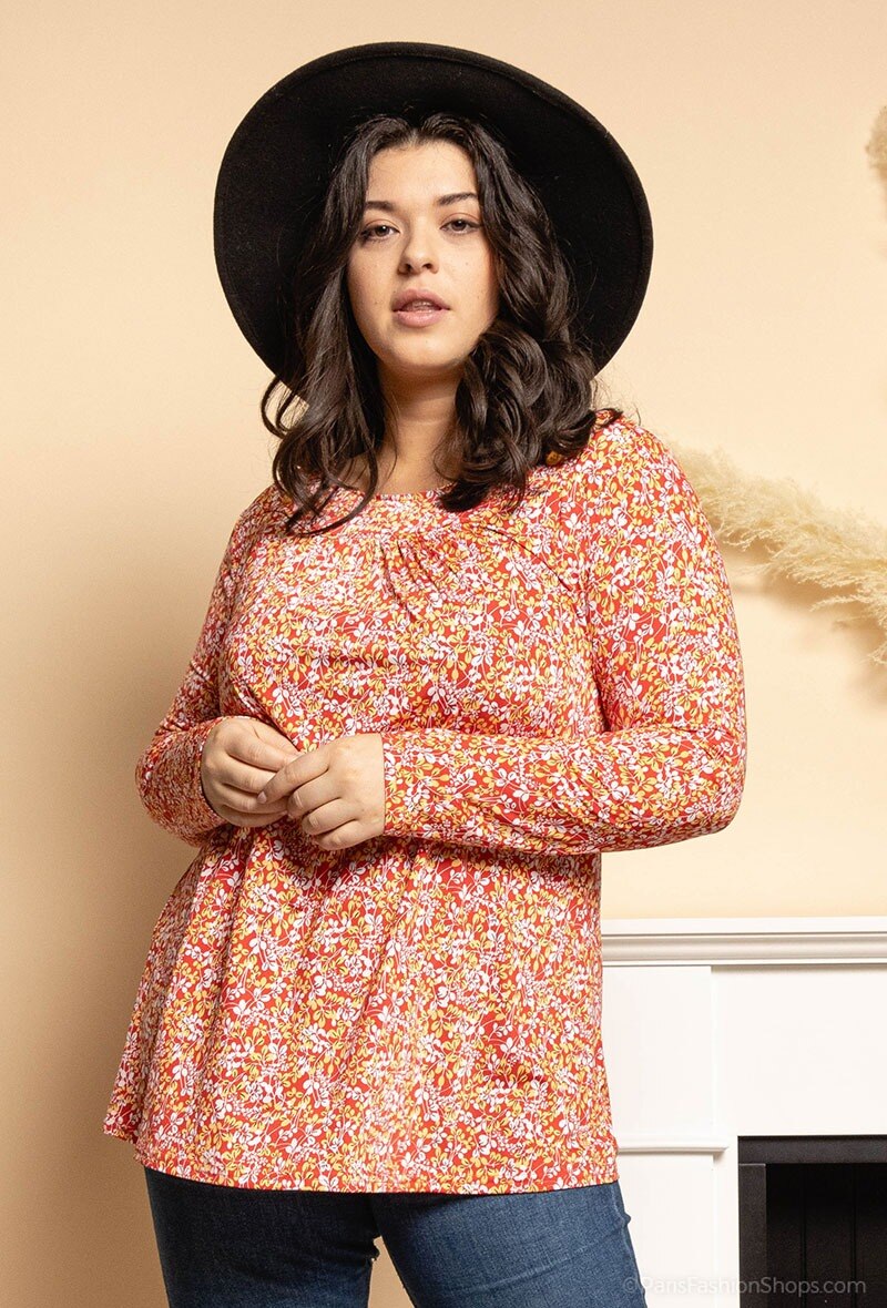 Flower print blouse i Stor Storlek