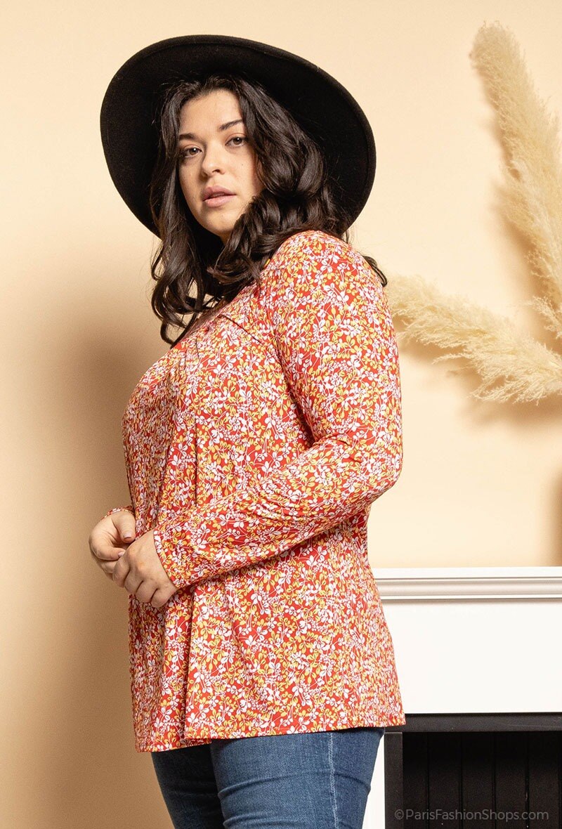 Blus med Blommönster i Stor Storlek