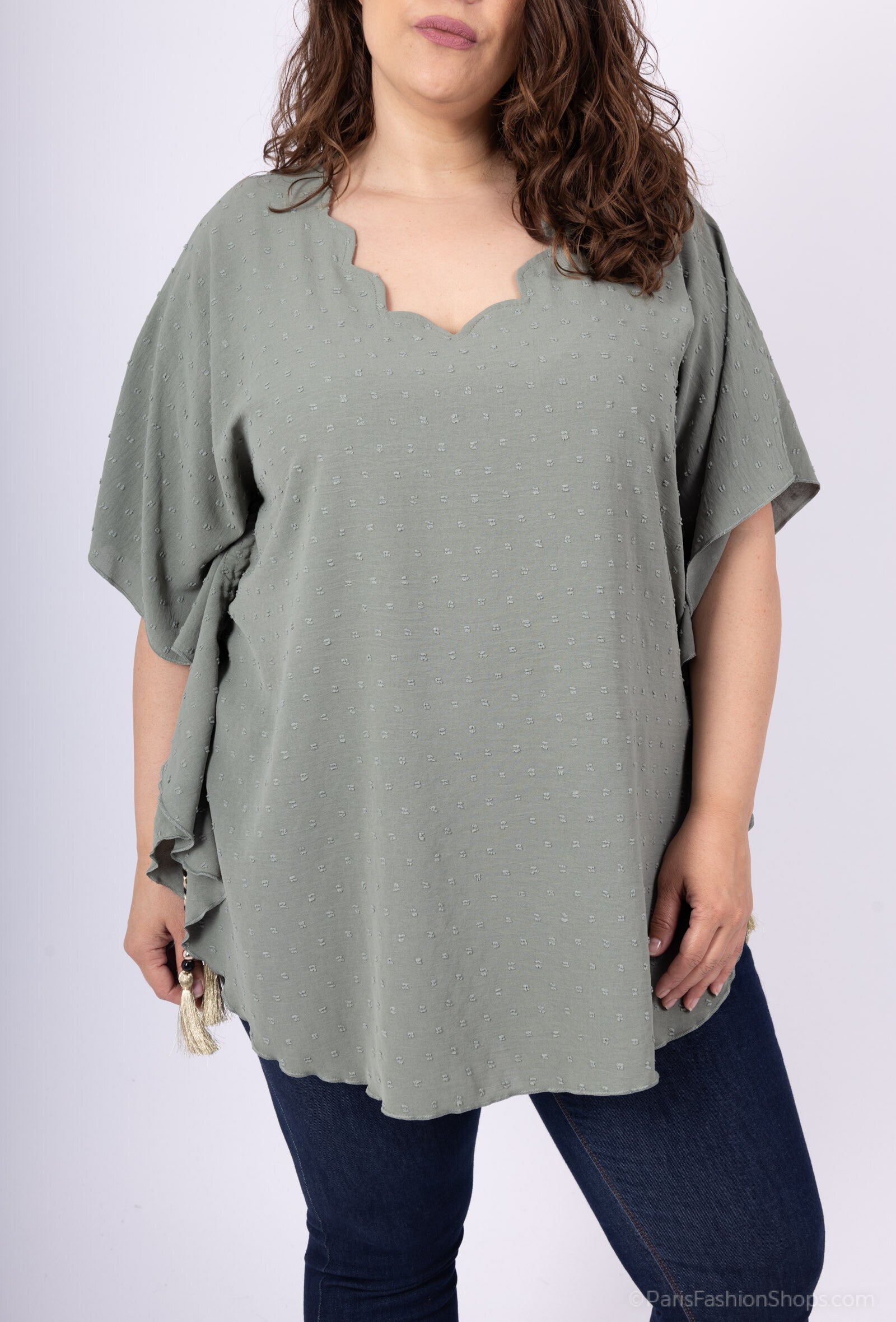 Viscose Blus med Bågar i Plus Size – REF: H5125-1, Längd: 86 cm