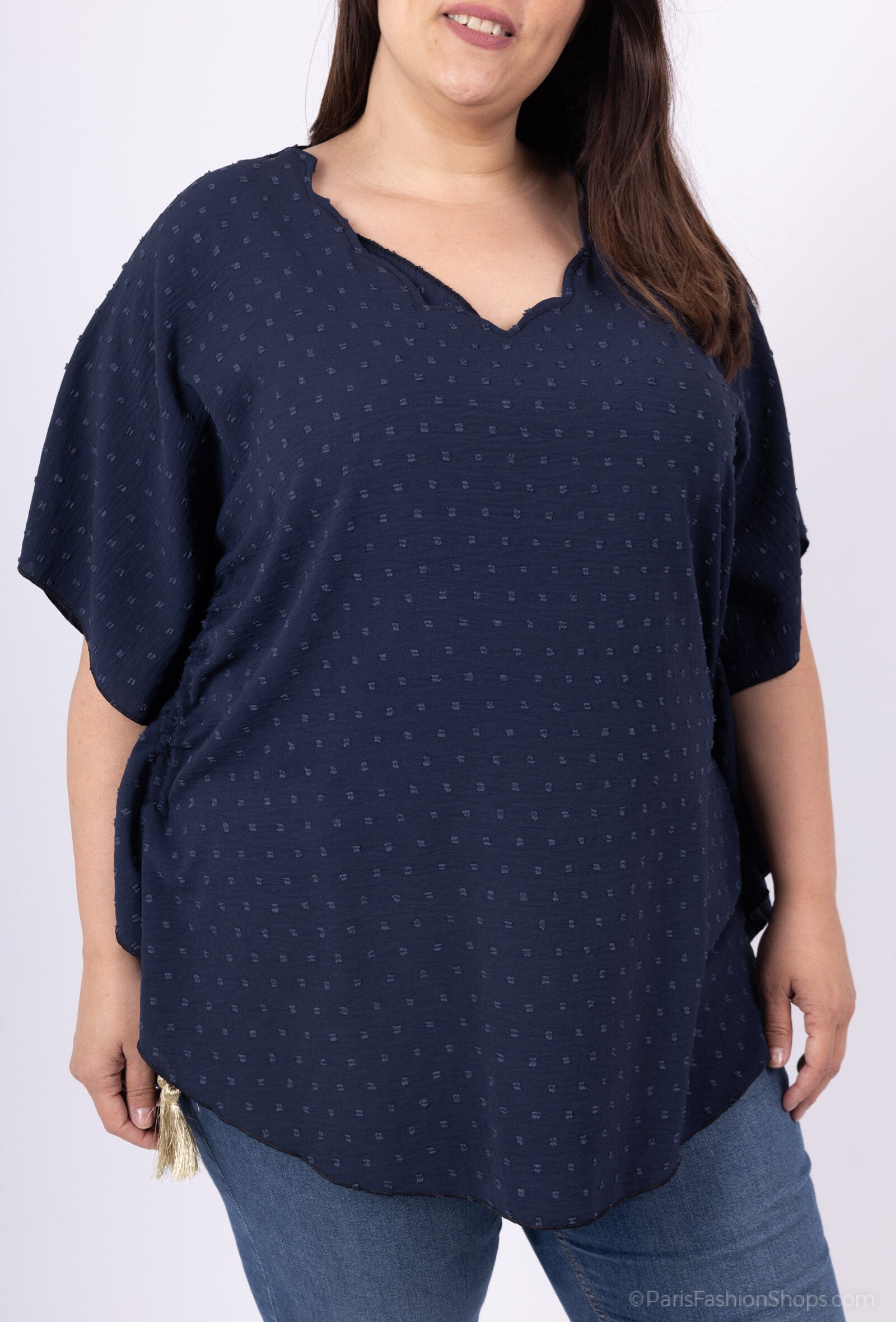 Viscose Blus med Bågar i Plus Size – REF: H5125-1, Längd: 86 cm