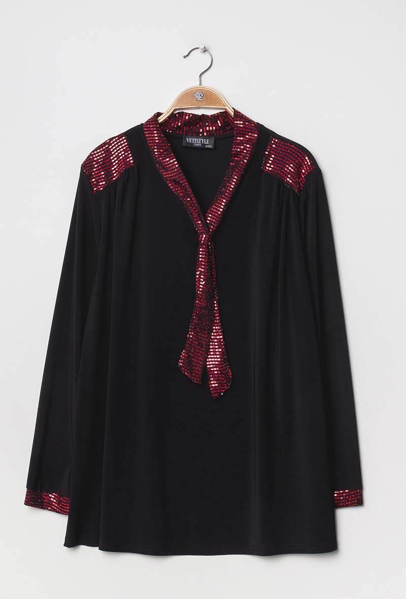 Blouse with tie collar i Stor Storlek