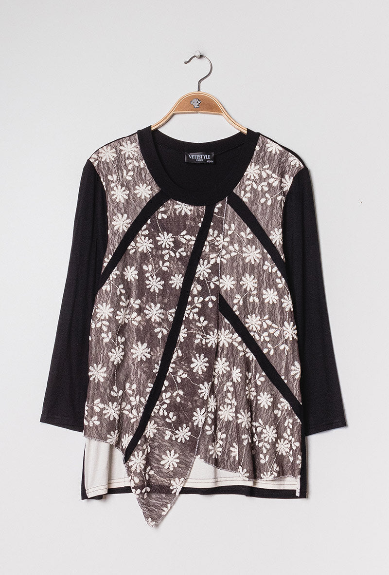 Blus med spets i Stor Storlek