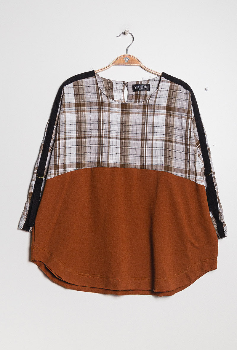 Bi-material blouse i Stor Storlek