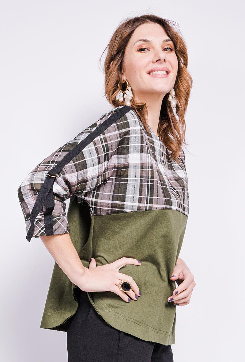 Bi-material blouse i Stor Storlek