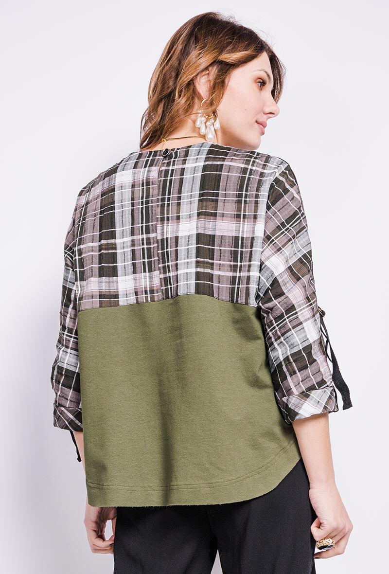 Bi-material blouse i Stor Storlek