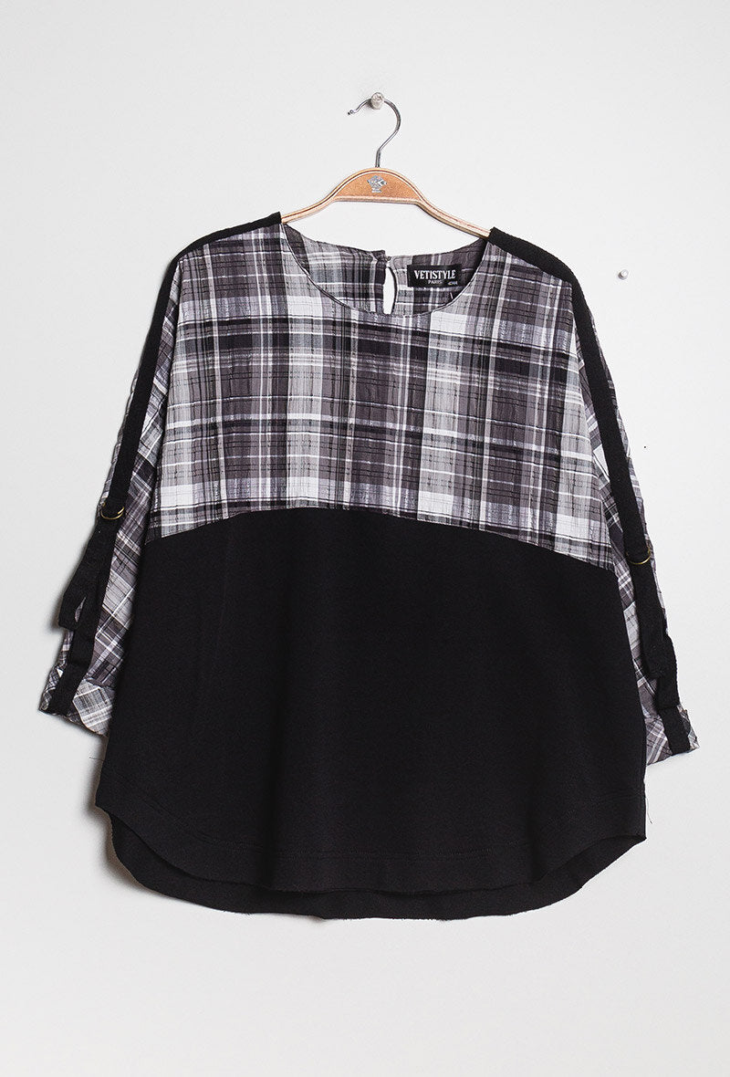 Bi-material blouse i Stor Storlek