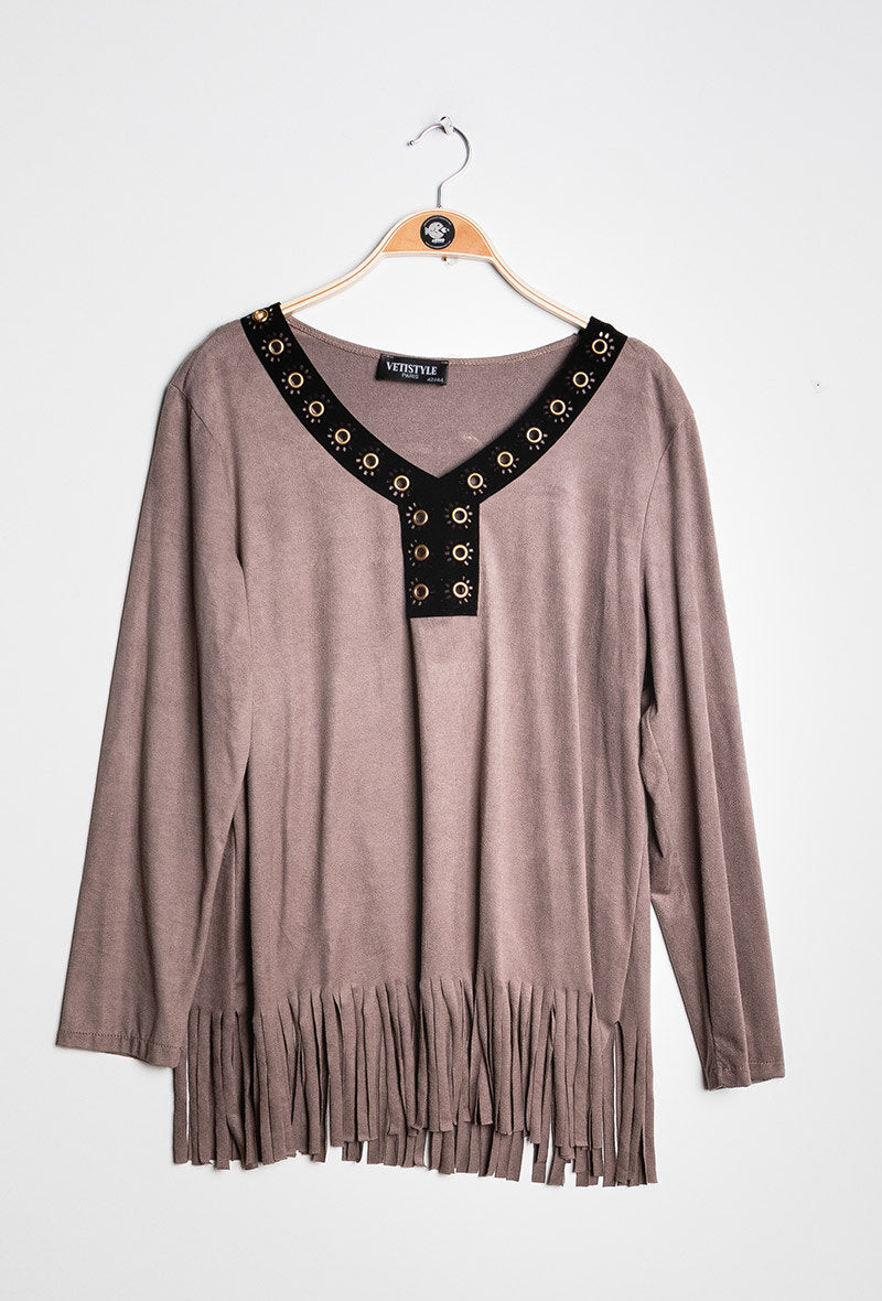 Suede blouse i Stor Storlek