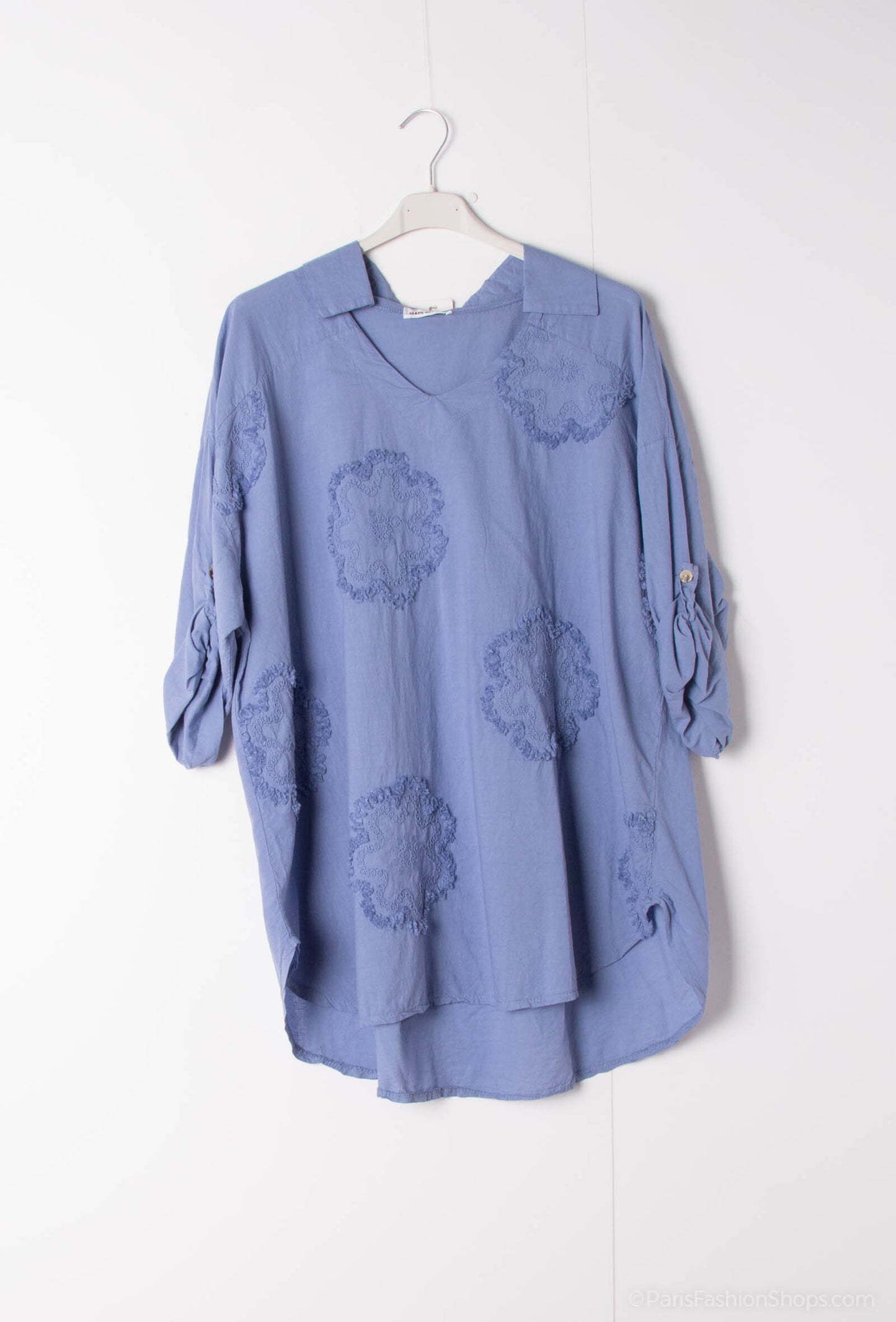 Plus Size Cotton shirt/ blouse with rosette embroideries