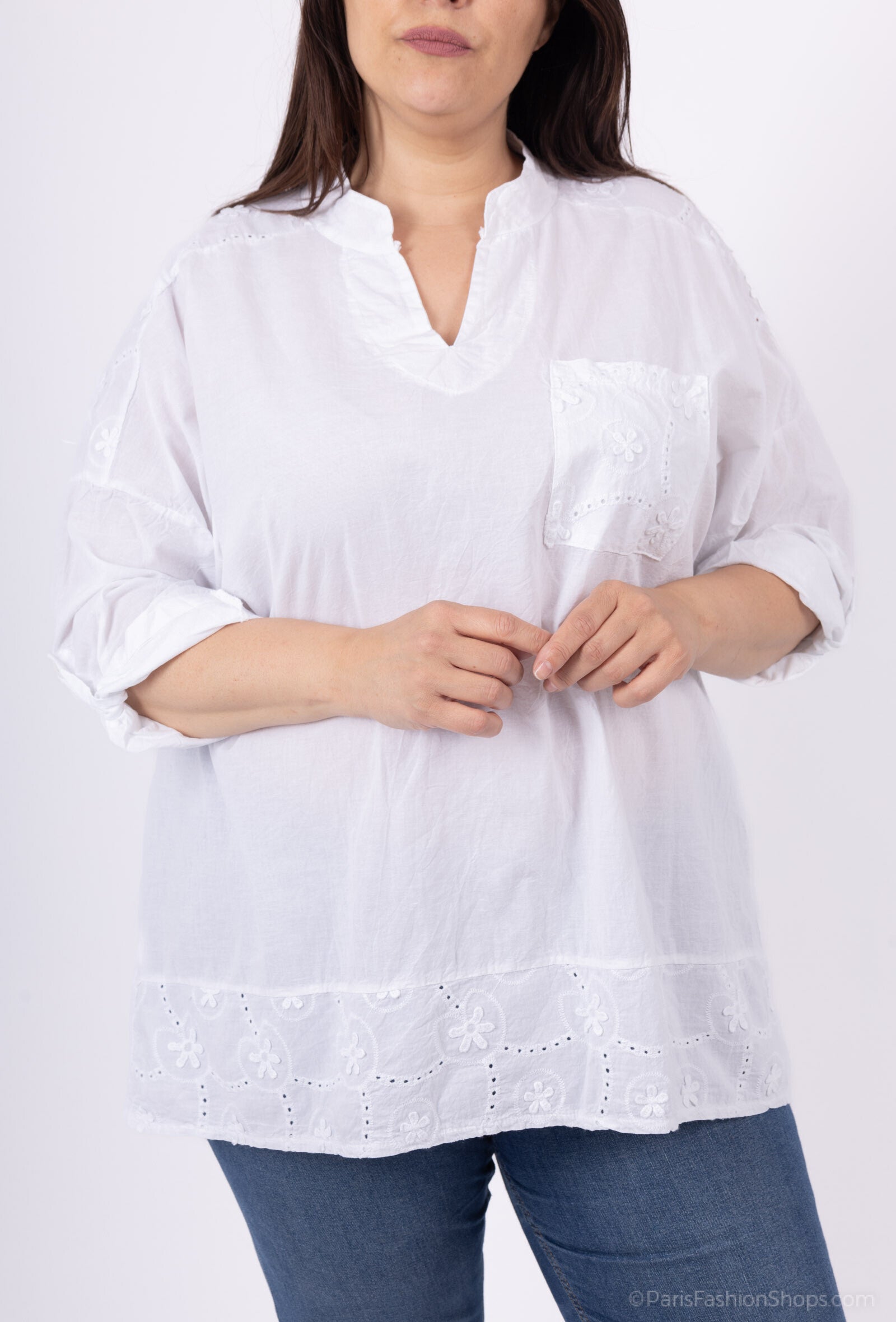 Plus Size Cotton blouse with english embroidery