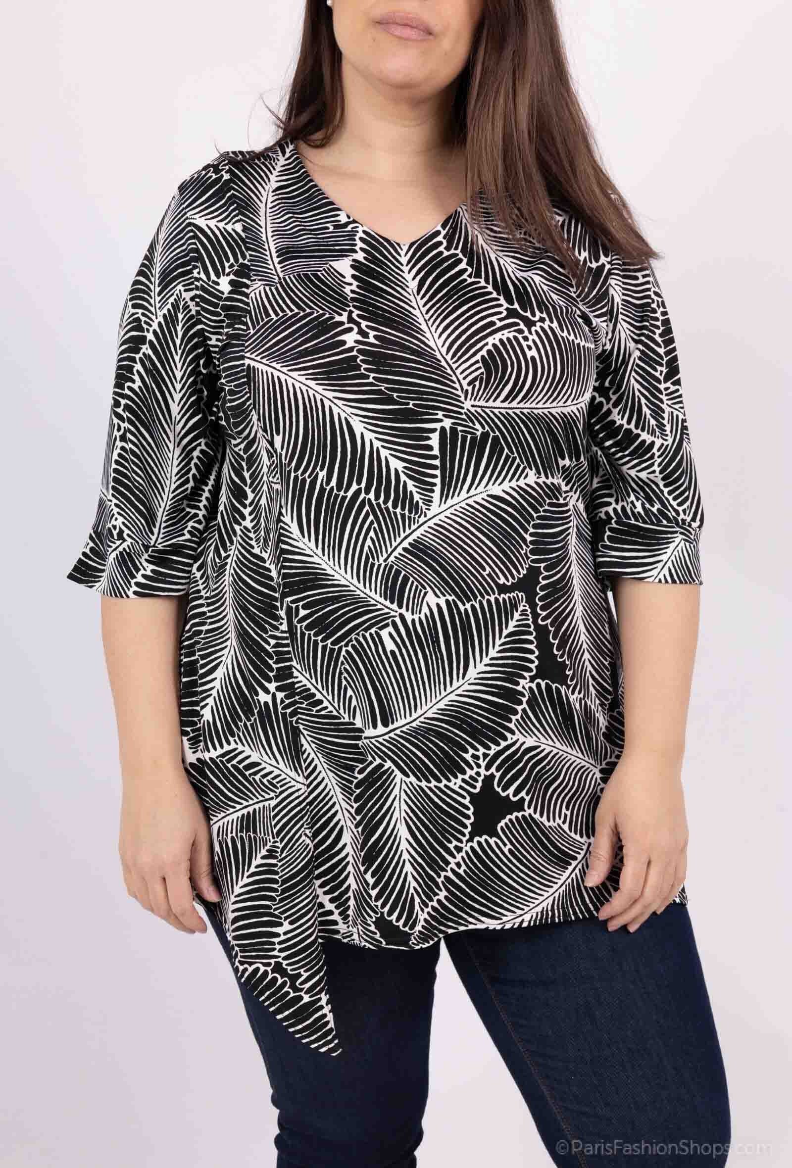 Plus Size Cross-back Printed Blouse