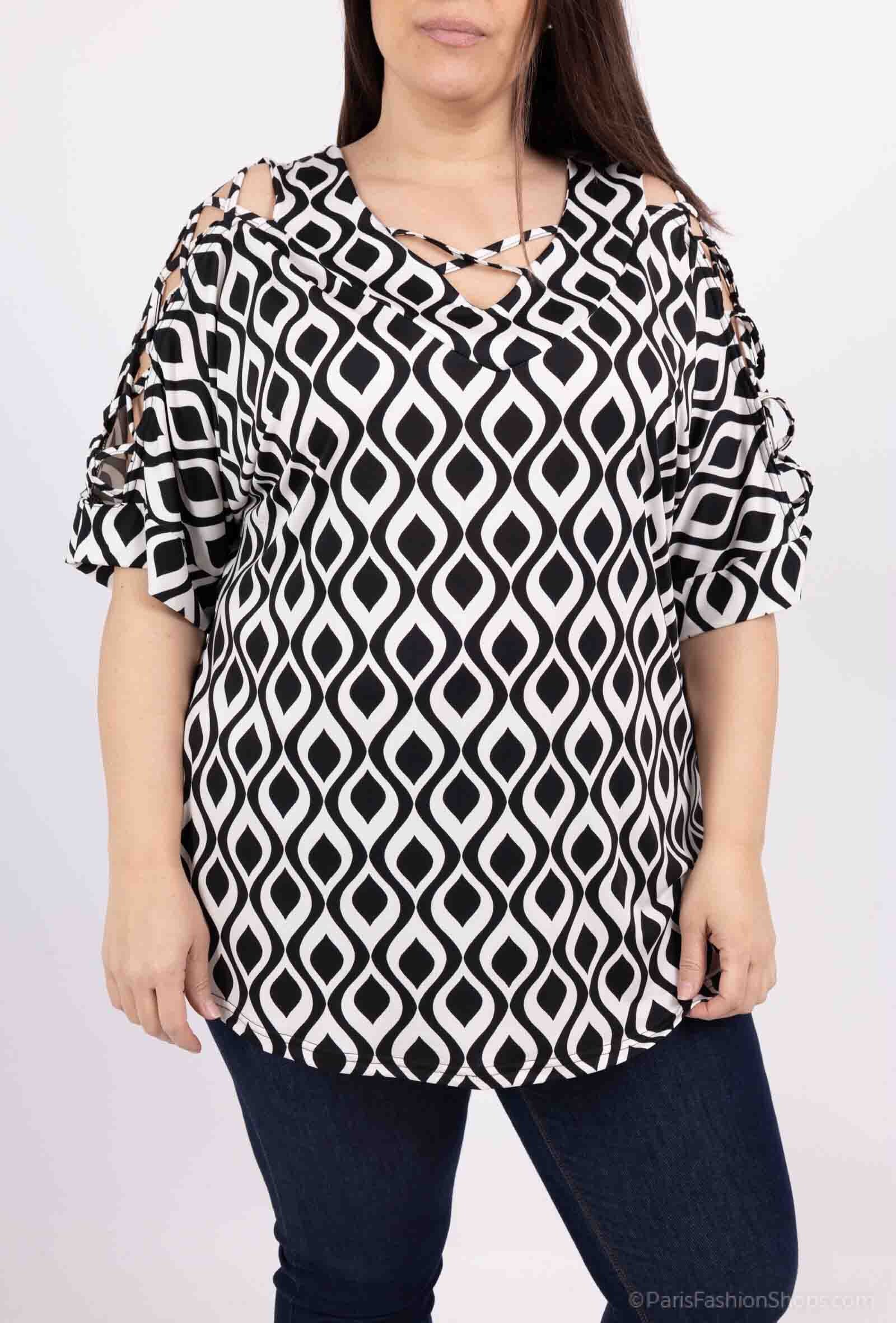 Plus Size Blus med Öppen Ärmar