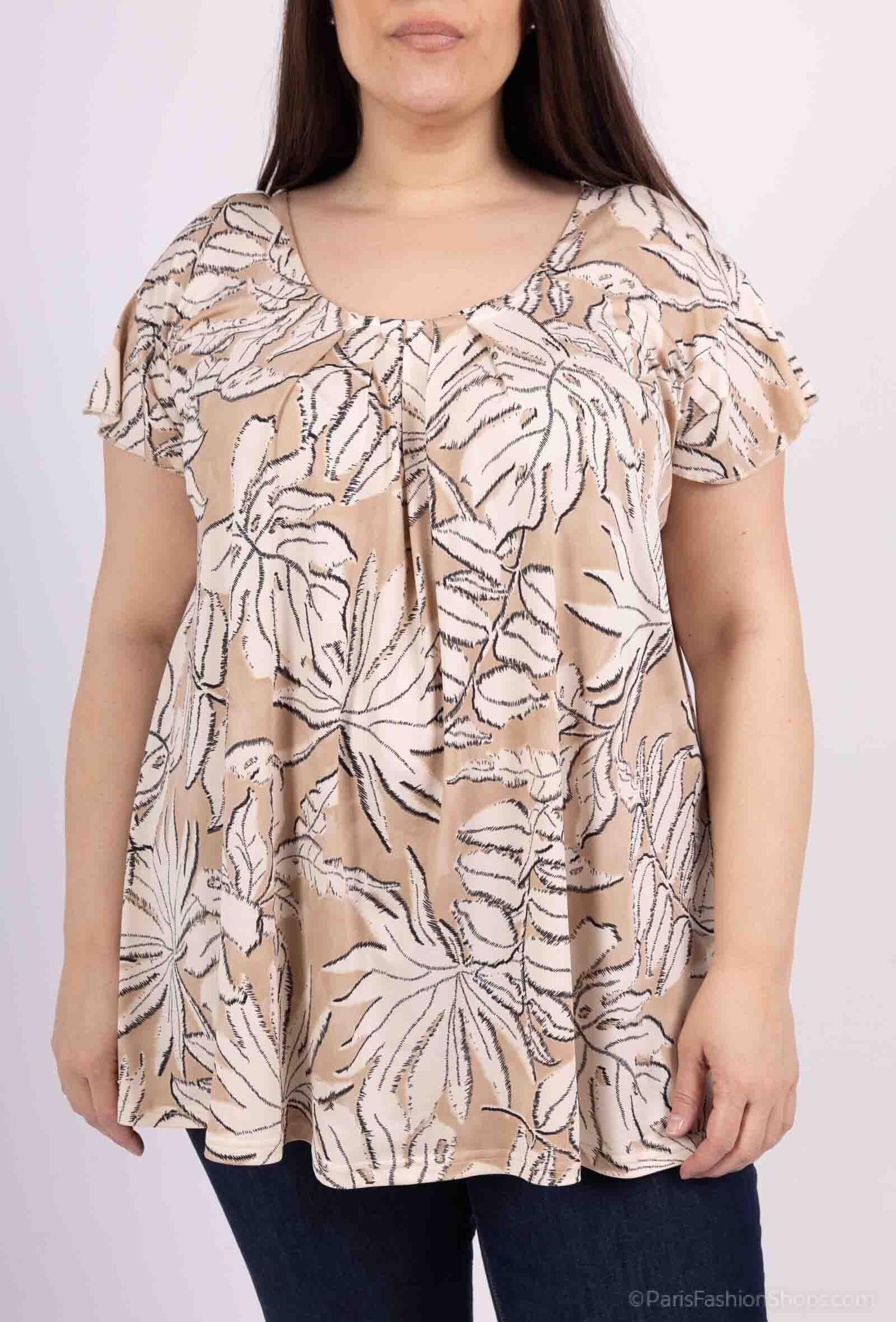 Plus Size Blus med Knytning och Tryck