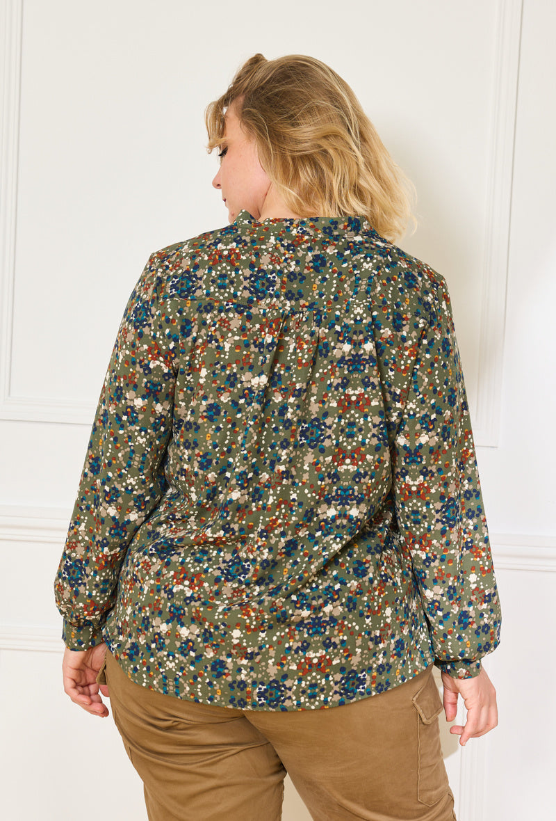 Plus Size Ruffled Printed Blouse