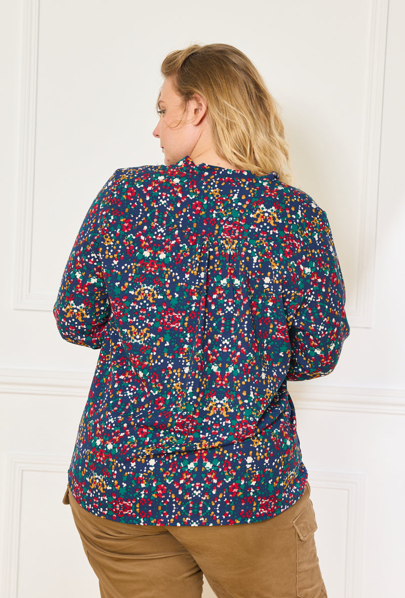 Ruffled Printed Blouse i Stor Storlek
