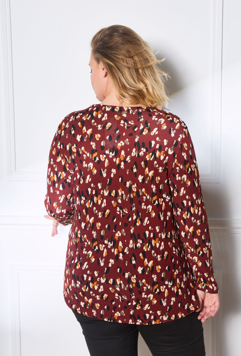Plus Size Tryckt V-ringad Blus med Knapp