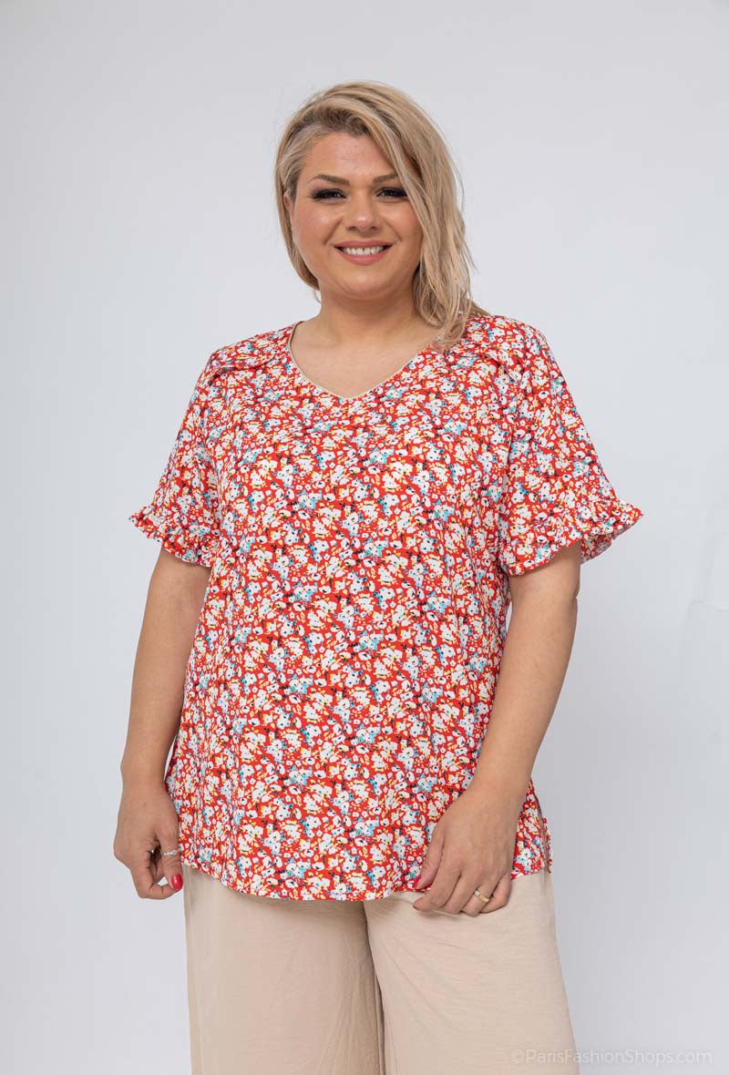 V-neck printed blouse i Stor Storlek