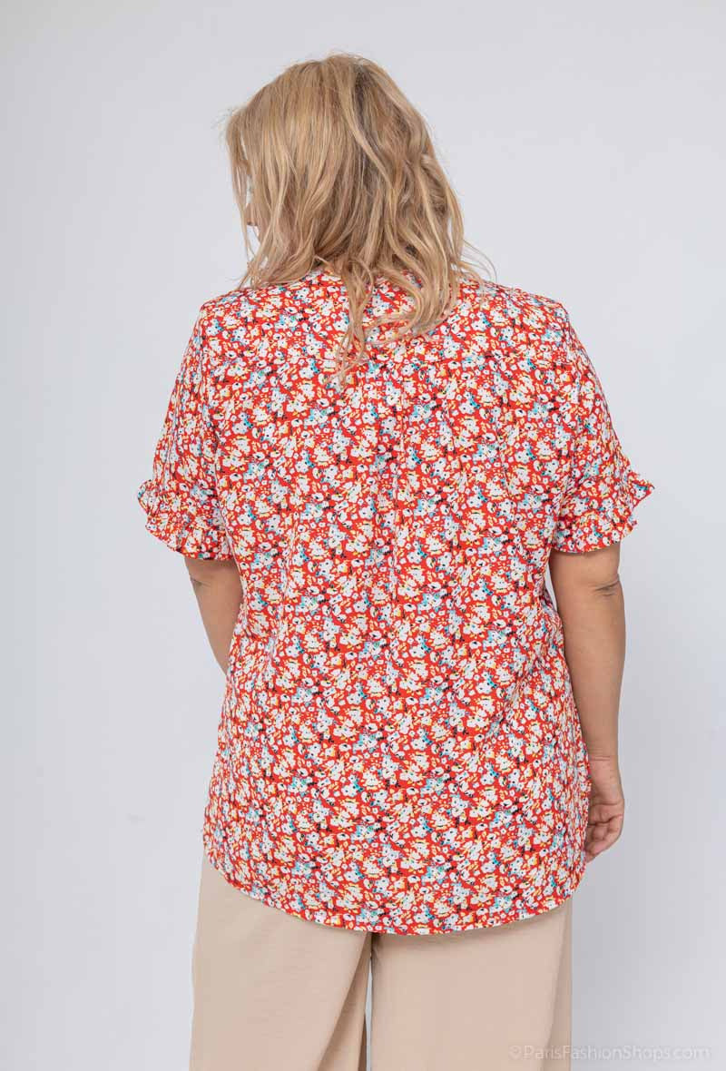 V-neck printed blouse i Stor Storlek