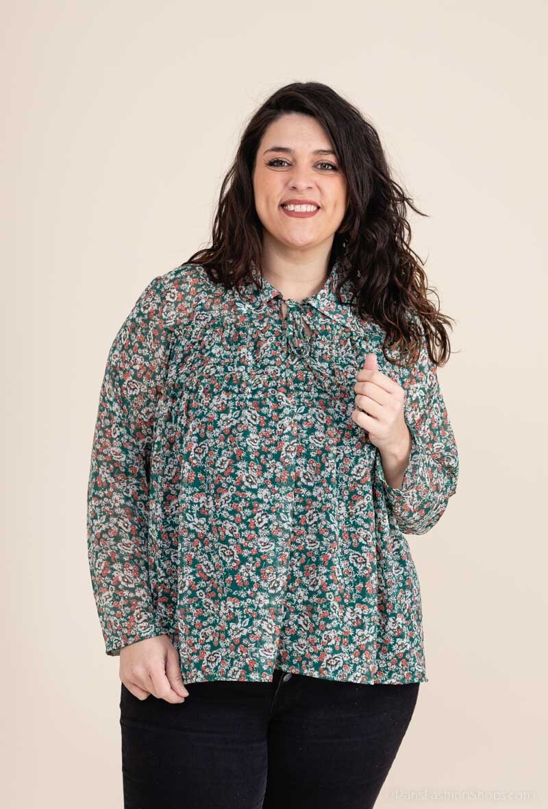 Two-piece voile printed blouse i Stor Storlek