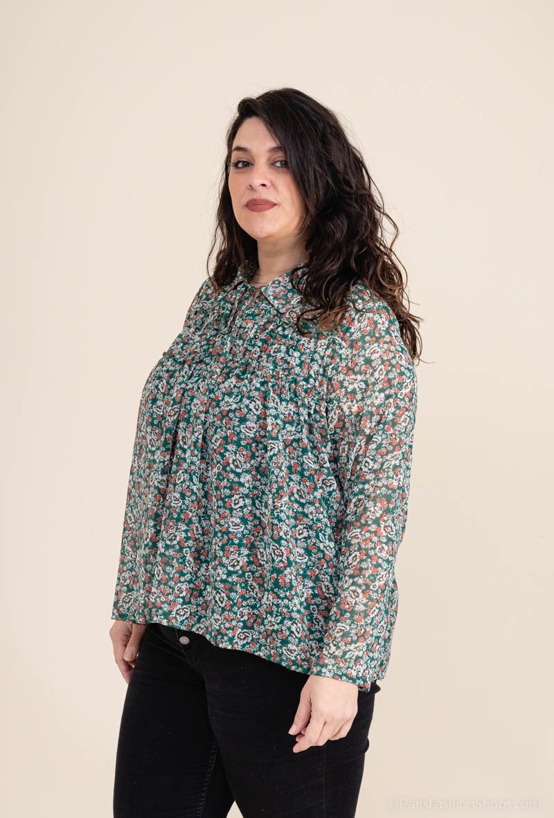 Tvådelad Voile Tryckt Blus i Stor Storlek