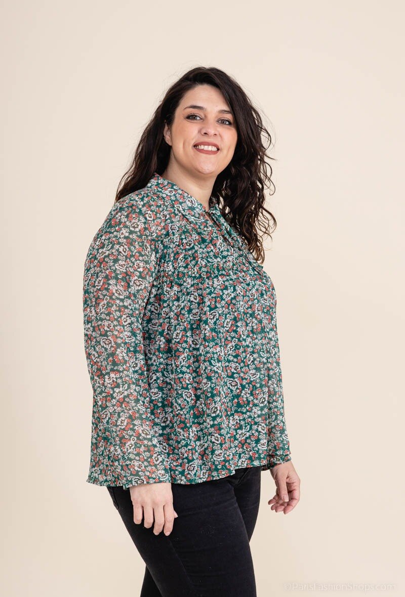 Tvådelad Voile Tryckt Blus i Stor Storlek