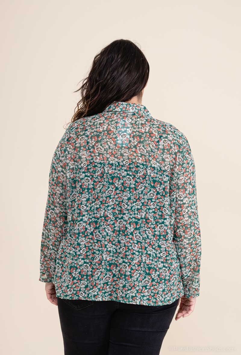 Tvådelad Voile Tryckt Blus i Stor Storlek