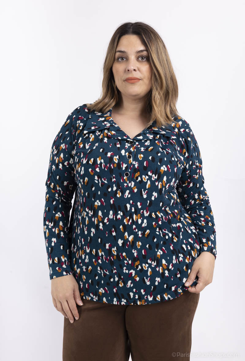 Printed blouse i Stor Storlek