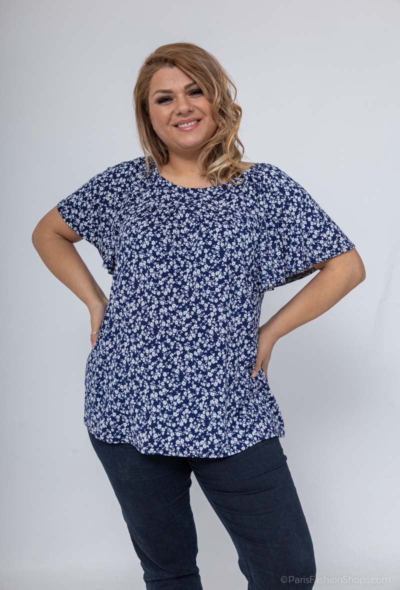 Printed blouse with ruffle sleeves i Stor Storlek