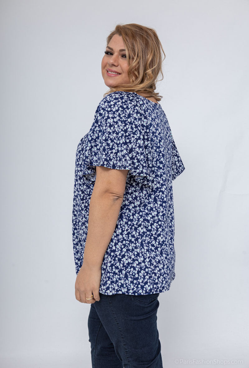 Printed blouse with ruffle sleeves i Stor Storlek