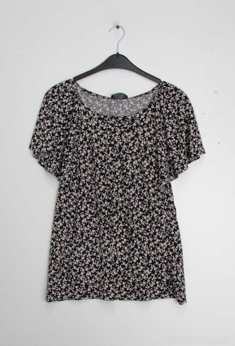 Printed blouse with ruffle sleeves i Stor Storlek