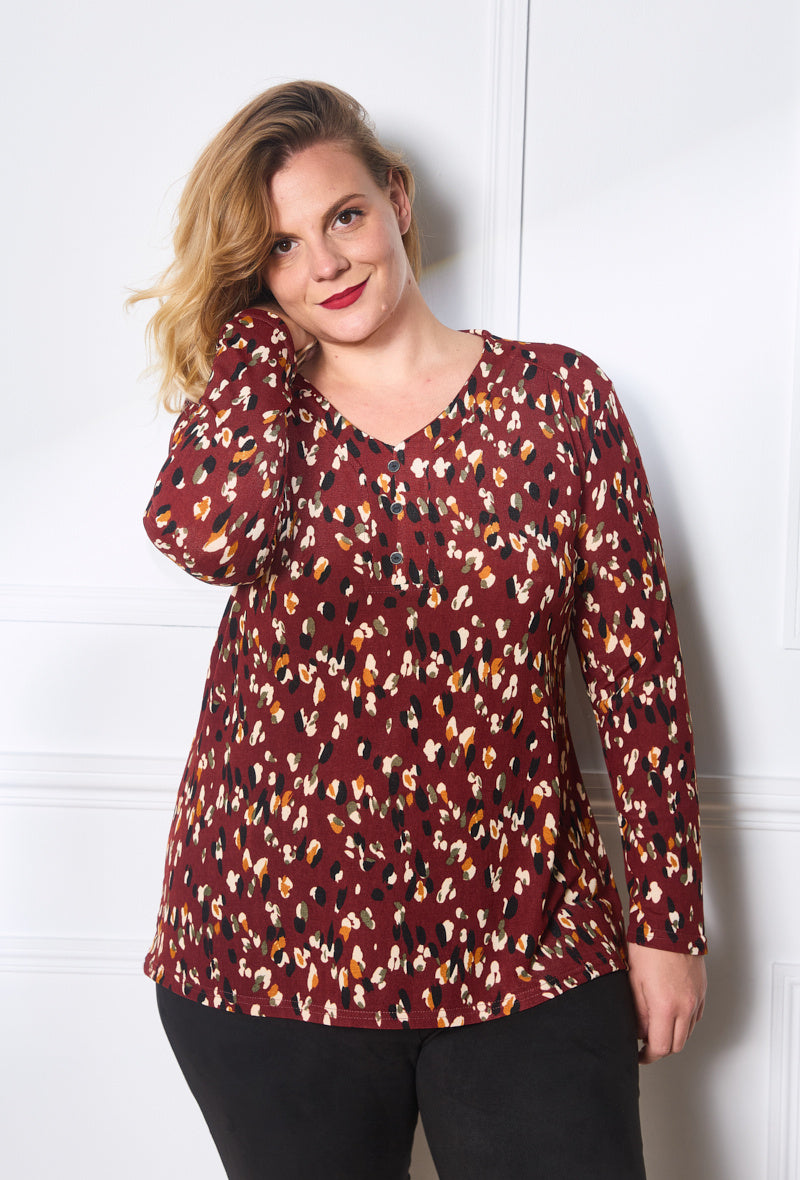 Printed blouse i Stor Storlek