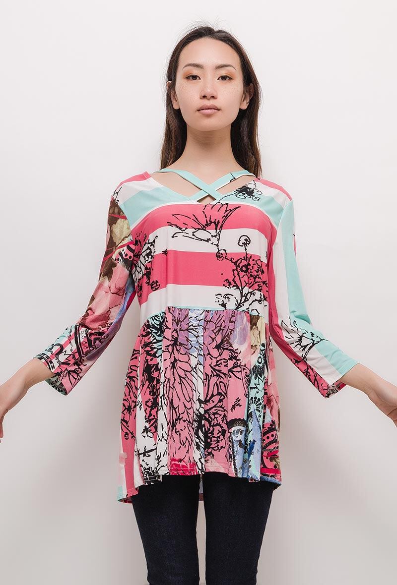 Printed blouse i Stor Storlek