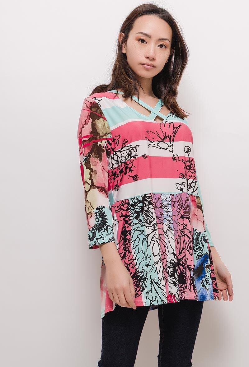 Printed blouse i Stor Storlek