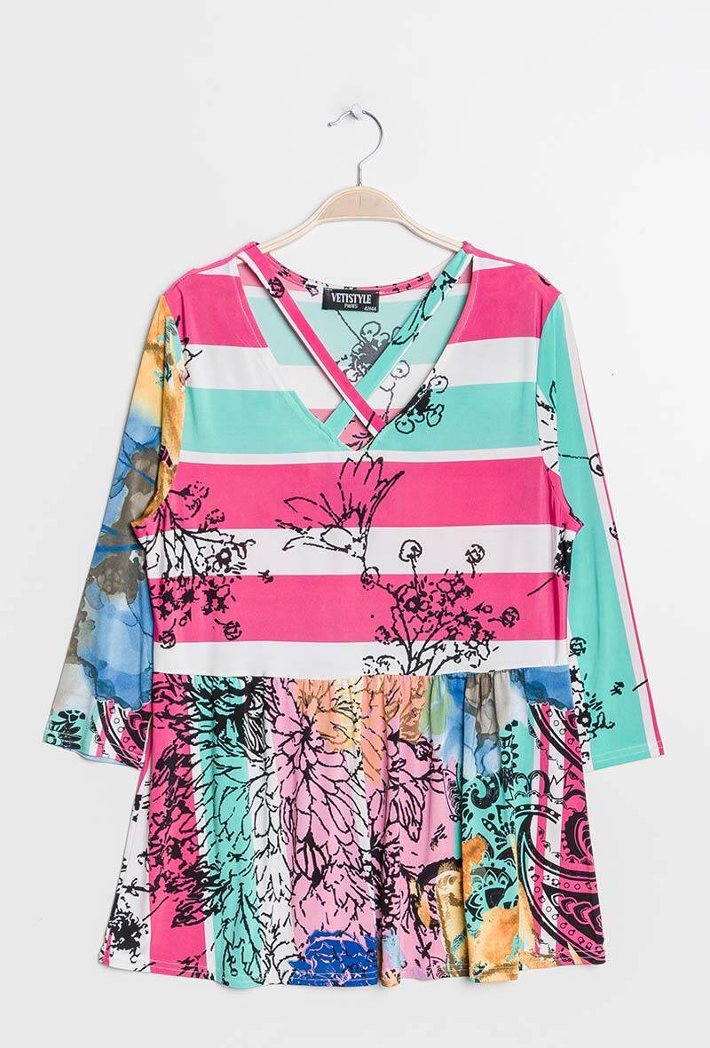 Printed blouse i Stor Storlek