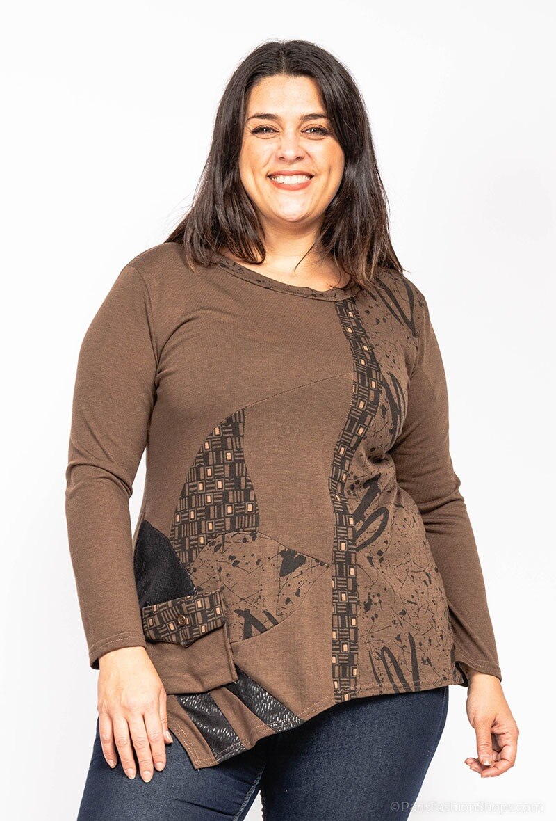 Printed blouse i Stor Storlek