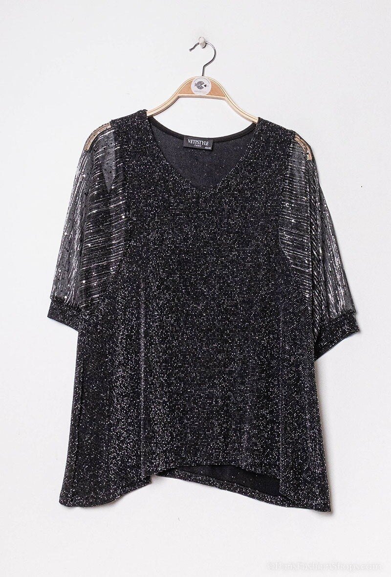 Paillettenbluse i Stor Storlek
