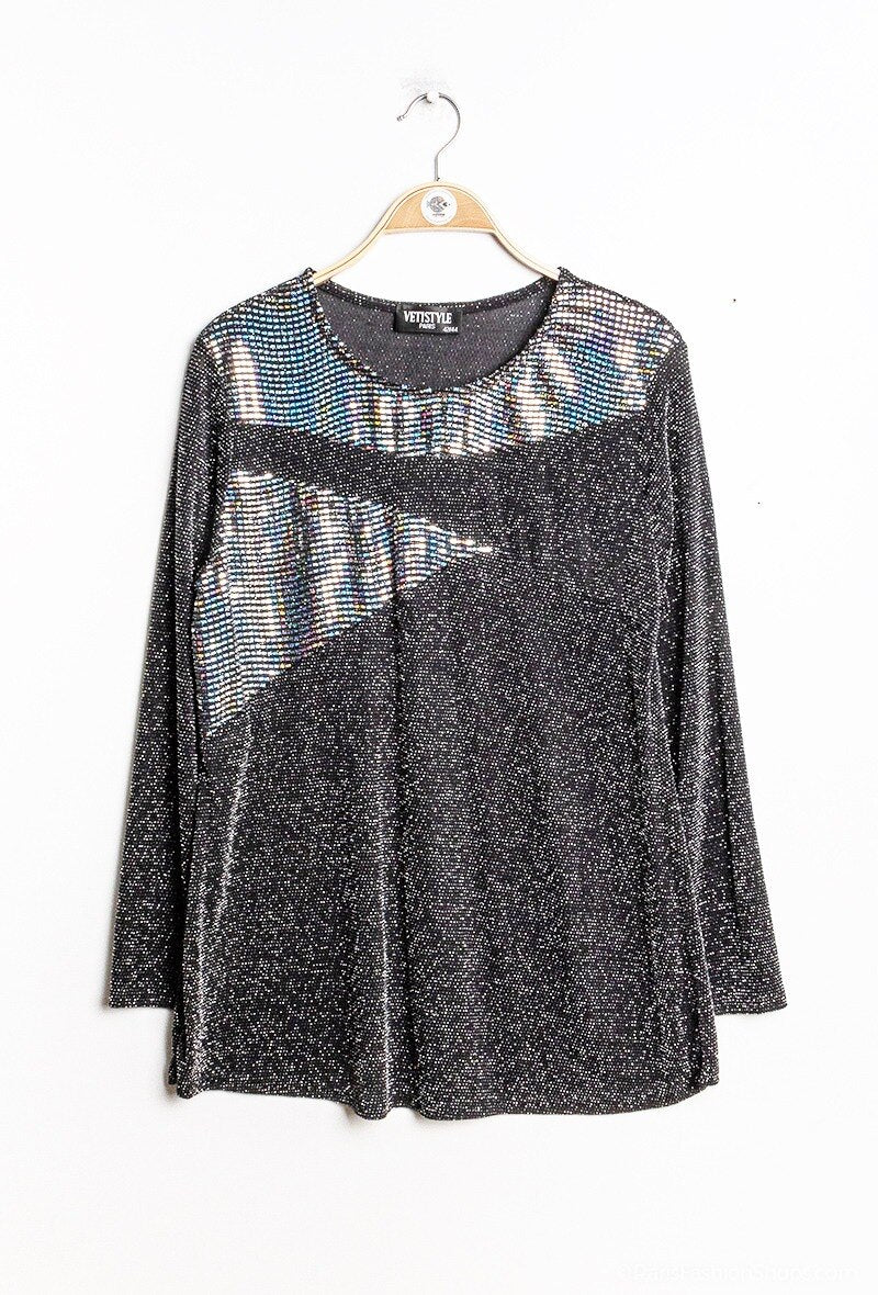 Sparkly blouse with reflective details i Stor Storlek