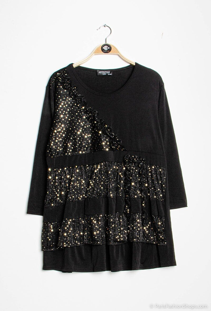 Sparkly blouse with yokes reflective details i Stor Storlek