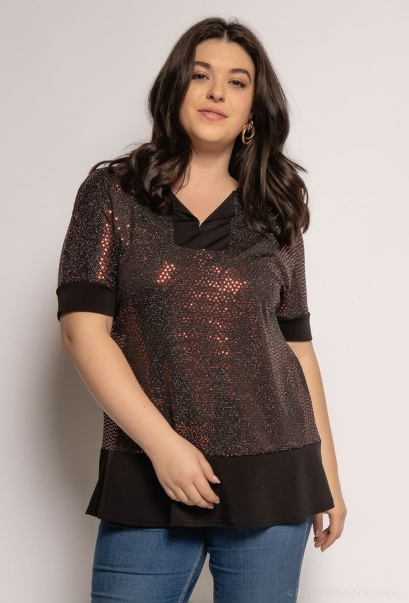 Glittrig Blus med Yoker i Stor Storlek