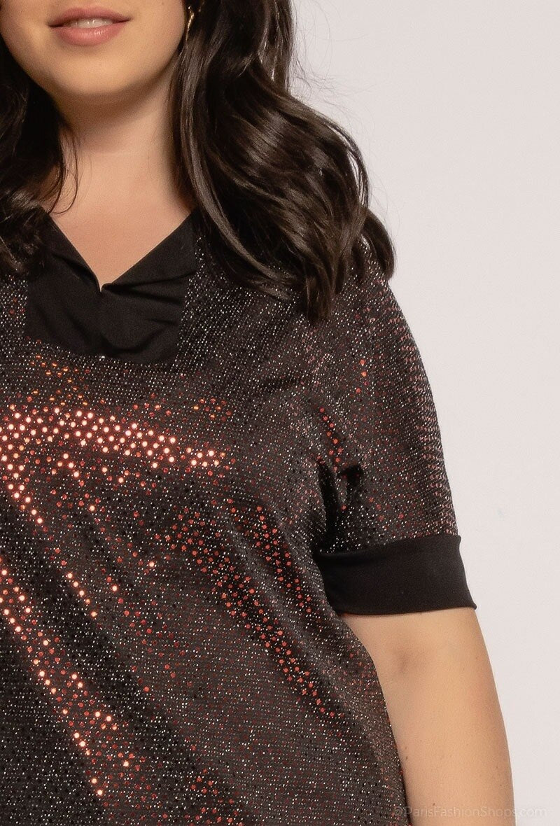 Glittrig Blus med Yoker i Stor Storlek