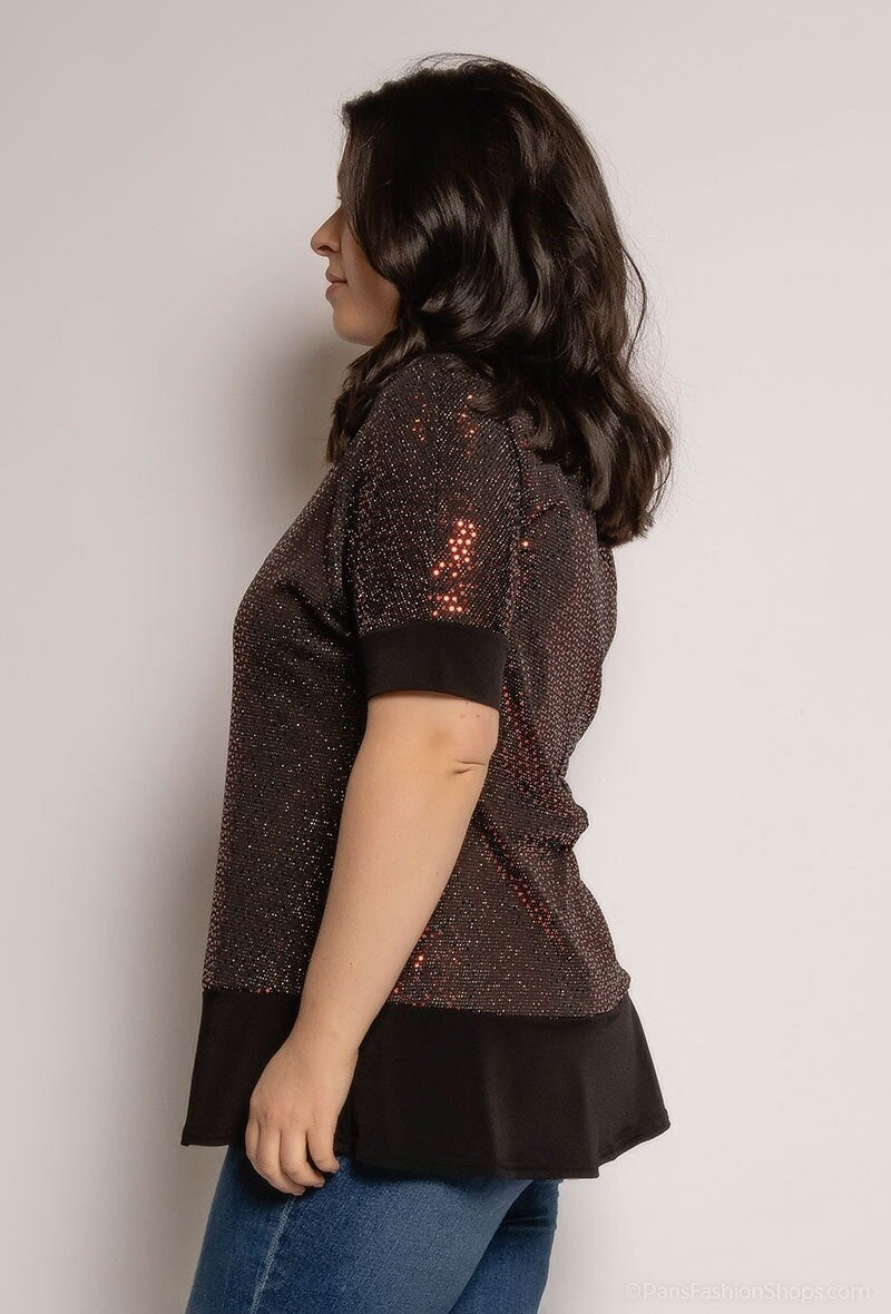 Glittrig Blus med Yoker i Stor Storlek