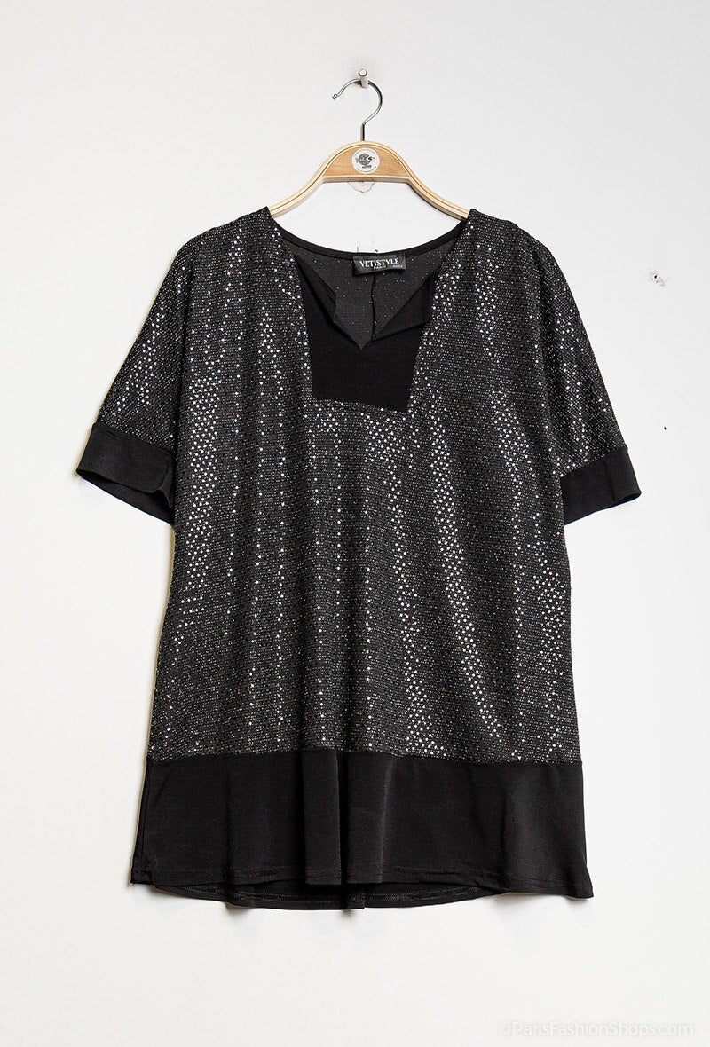 Glittrig Blus med Yoker i Stor Storlek