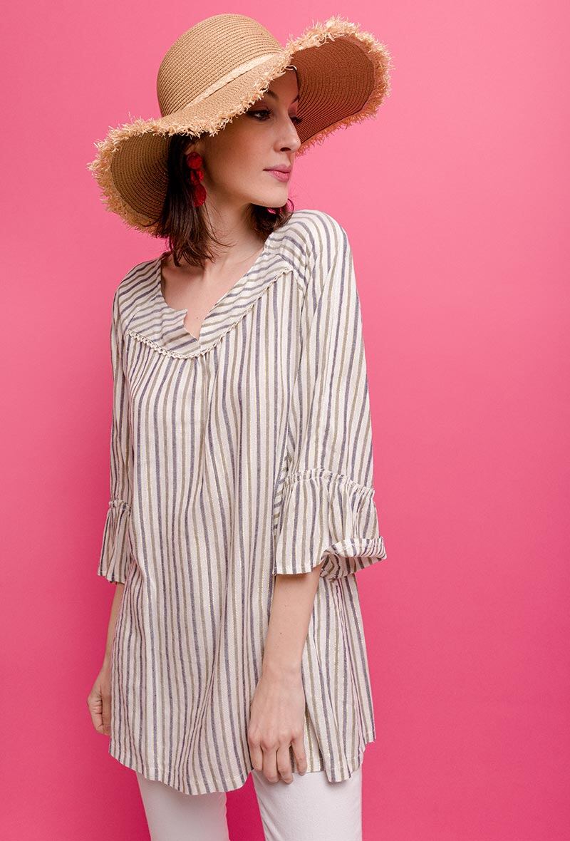 Randig Glänsande Blus i Stor Storlek